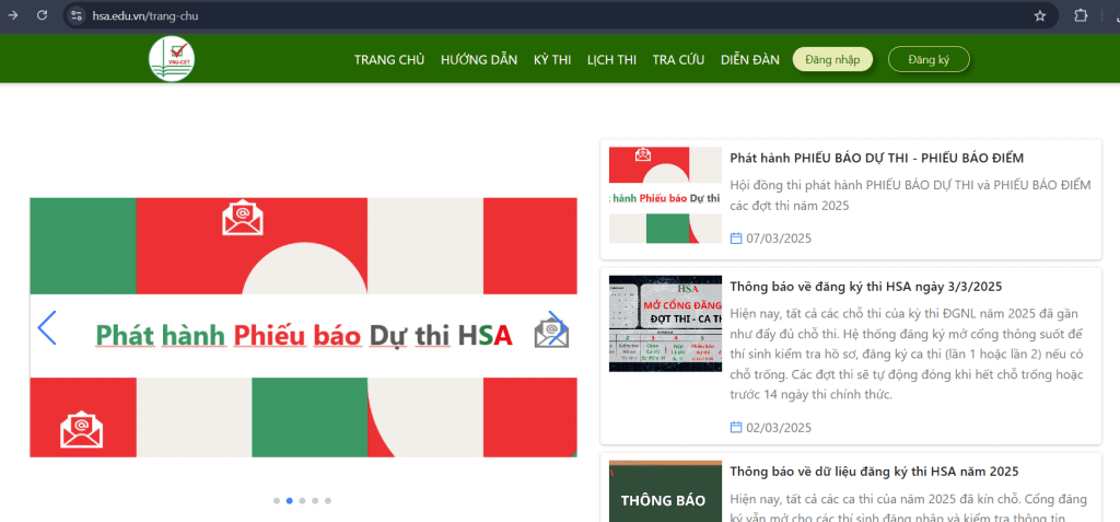 Truy cập trang web khaothi.vnu.edu.vn nhấn vào mục “Đăng ký”